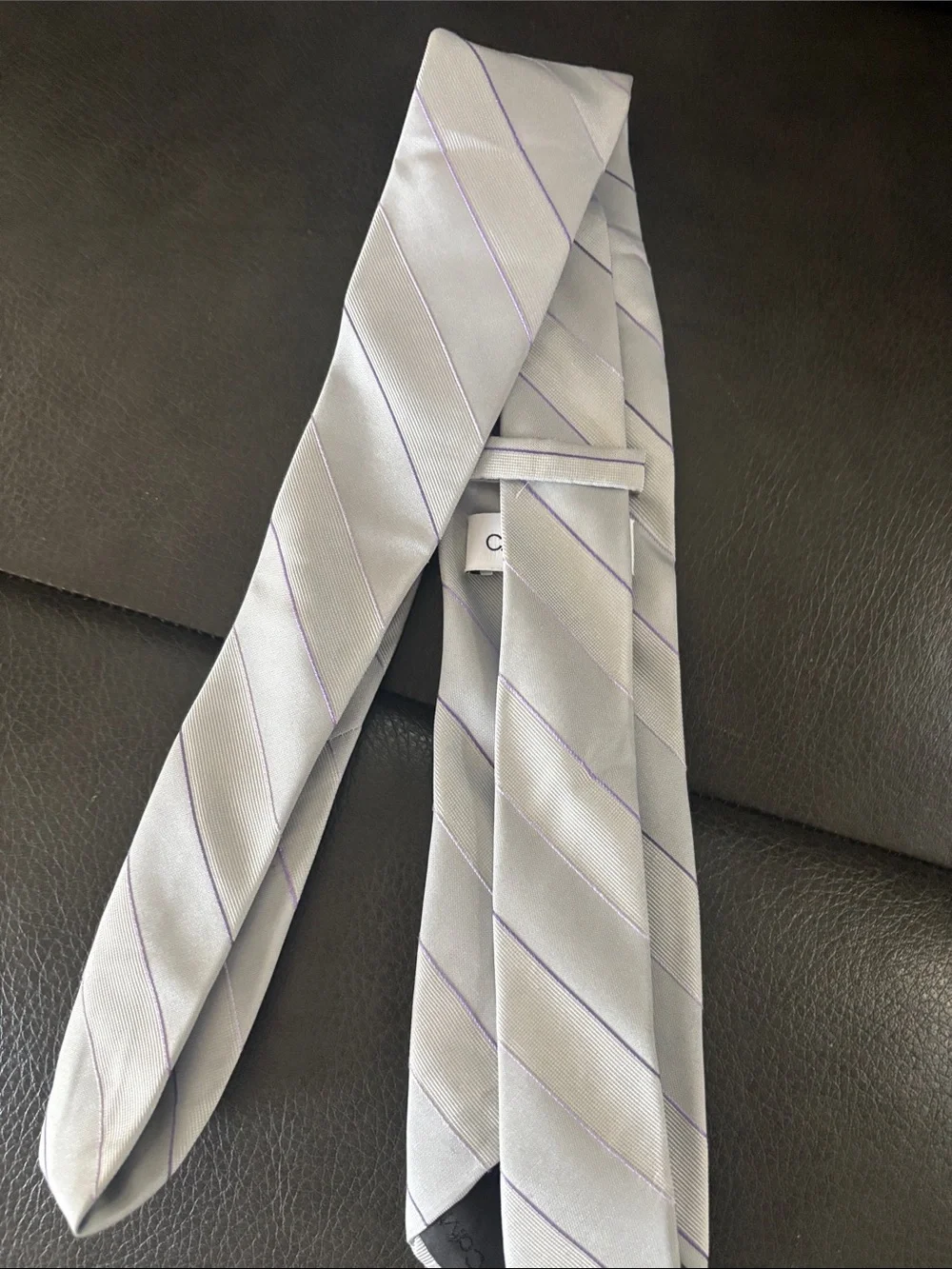 Calvin Klein Light Gray Tie with Lavender Pinstripes